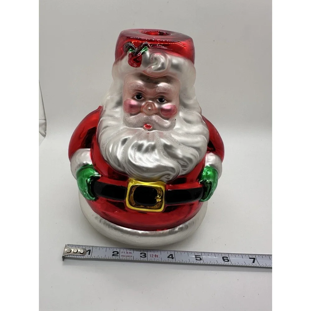 Dept 56 Handblown Mercury Glass Santa‎ Candle Holder Two Sided 7.5